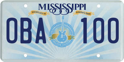 MS license plate OBA100