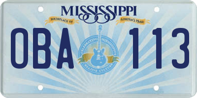 MS license plate OBA113