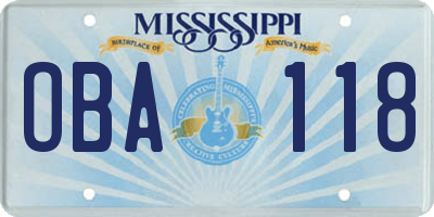 MS license plate OBA118