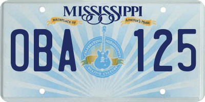 MS license plate OBA125