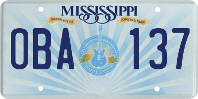 MS license plate OBA137