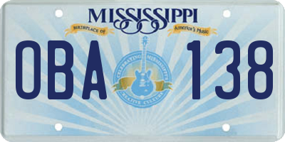 MS license plate OBA138