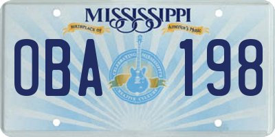 MS license plate OBA198