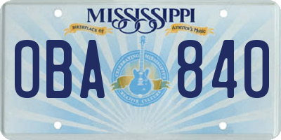 MS license plate OBA840