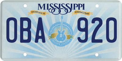 MS license plate OBA920