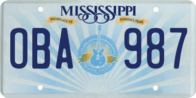 MS license plate OBA987