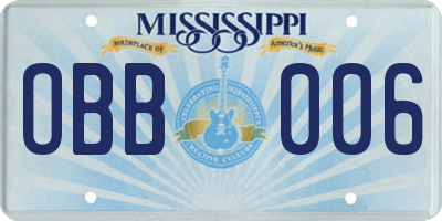 MS license plate OBB006