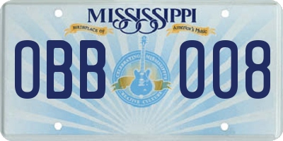 MS license plate OBB008