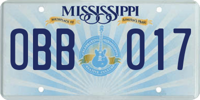 MS license plate OBB017