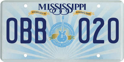 MS license plate OBB020