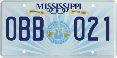 MS license plate OBB021