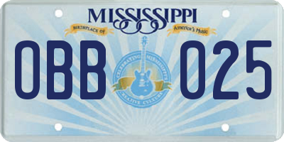 MS license plate OBB025