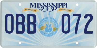 MS license plate OBB072