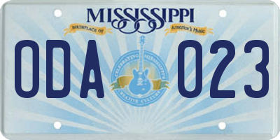 MS license plate ODA023