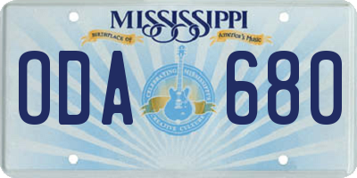 MS license plate ODA680