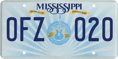 MS license plate OFZ020