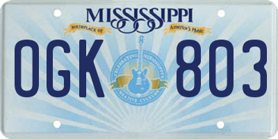 MS license plate OGK803