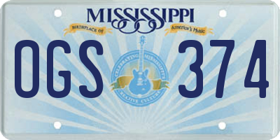 MS license plate OGS374