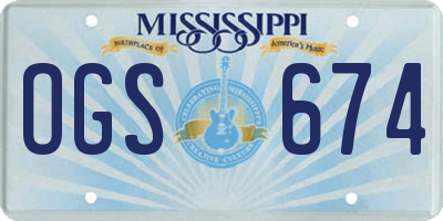 MS license plate OGS674