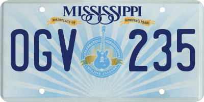 MS license plate OGV235