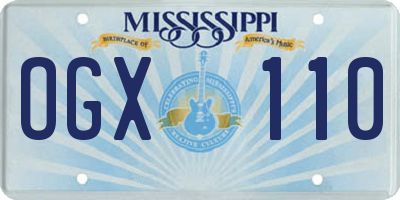 MS license plate OGX110