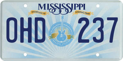 MS license plate OHD237