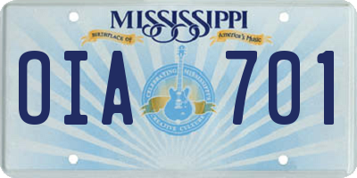 MS license plate OIA701