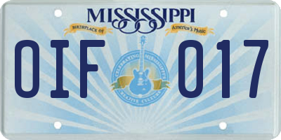 MS license plate OIF017