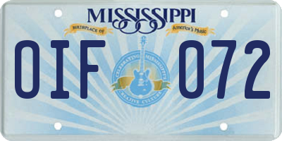 MS license plate OIF072
