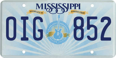 MS license plate OIG852