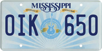 MS license plate OIK650