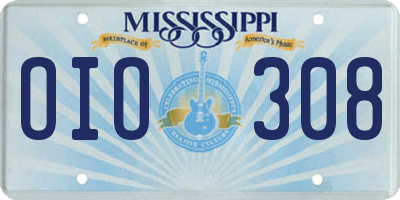 MS license plate OIO308