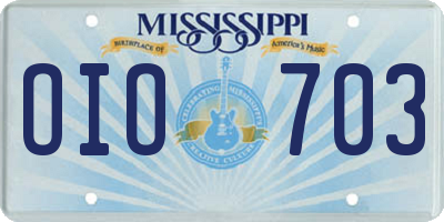 MS license plate OIO703