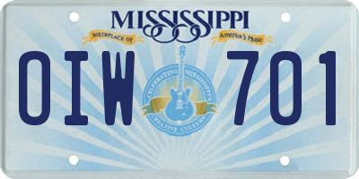 MS license plate OIW701