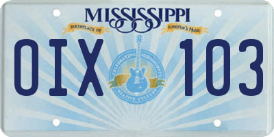 MS license plate OIX103