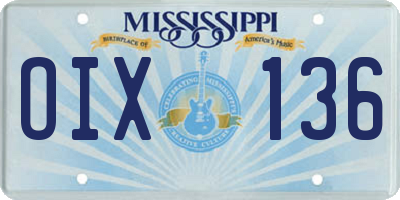 MS license plate OIX136