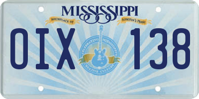 MS license plate OIX138