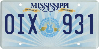 MS license plate OIX931