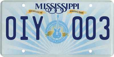 MS license plate OIY003