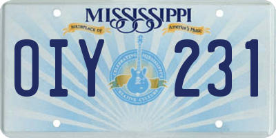 MS license plate OIY231