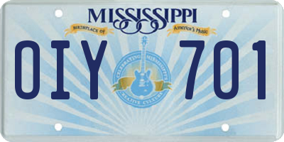 MS license plate OIY701
