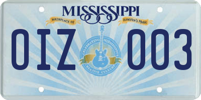 MS license plate OIZ003