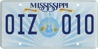 MS license plate OIZ010