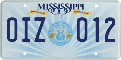 MS license plate OIZ012