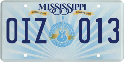 MS license plate OIZ013