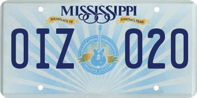 MS license plate OIZ020