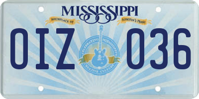 MS license plate OIZ036