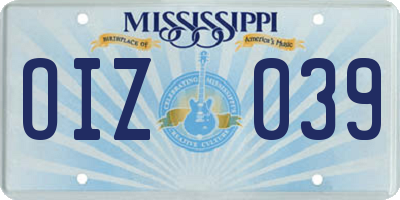 MS license plate OIZ039