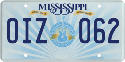 MS license plate OIZ062