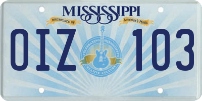 MS license plate OIZ103